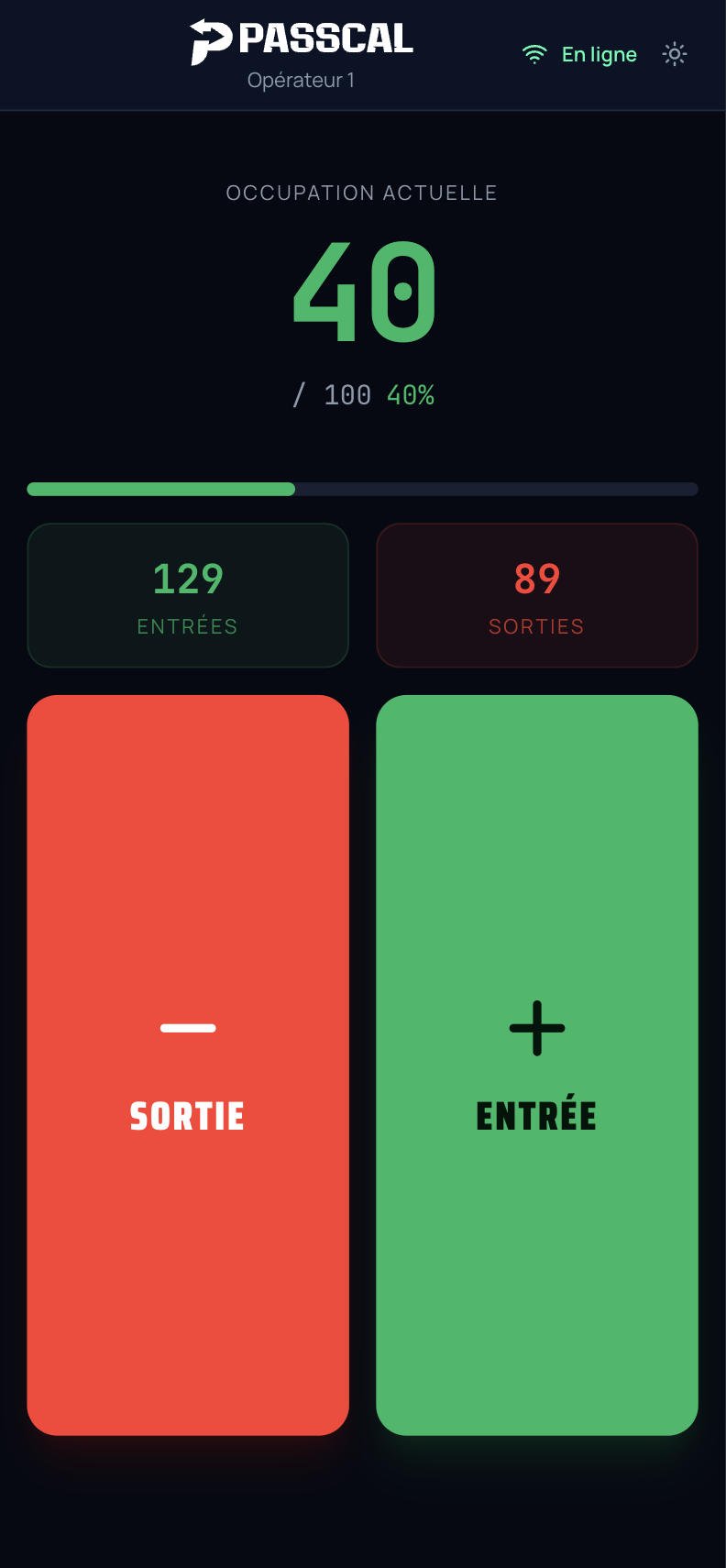 Interface de comptage plein écran côté opérateur